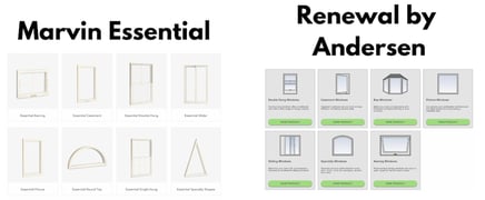 Marvin vs. RBA window shape The words Marvin and Renewal by Andersen with an image of different window shapes below both titles.