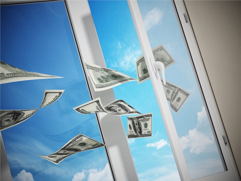 An illustration of a window open with money blowing out to the sky.
